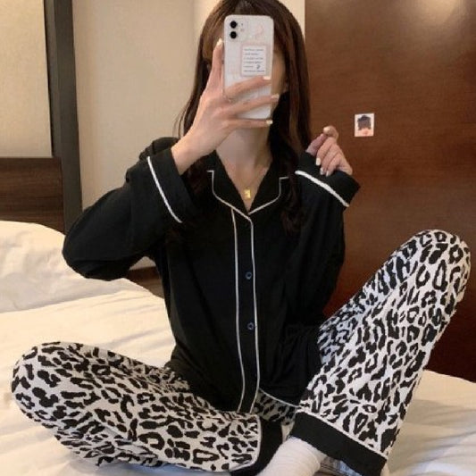 Corrugated Long-sleeved Pajamas Printed Cardigan Pajamas