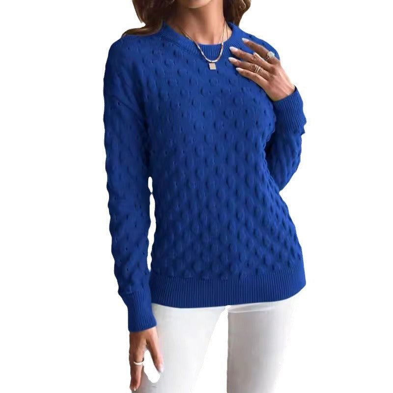 Pullover Round Neck Long Sleeves Knitwear Solid Color Top