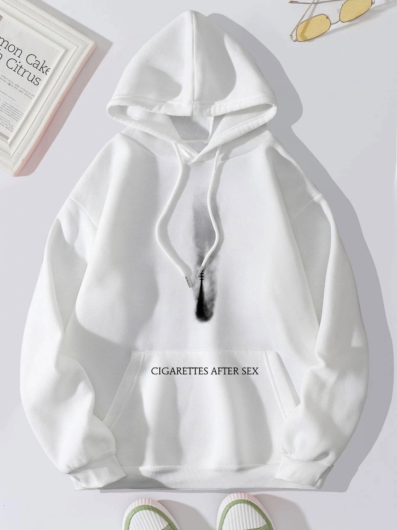 Women's Fleece-lined Letter Print Kangaroo Pocket Drawstring Printed Hoodie