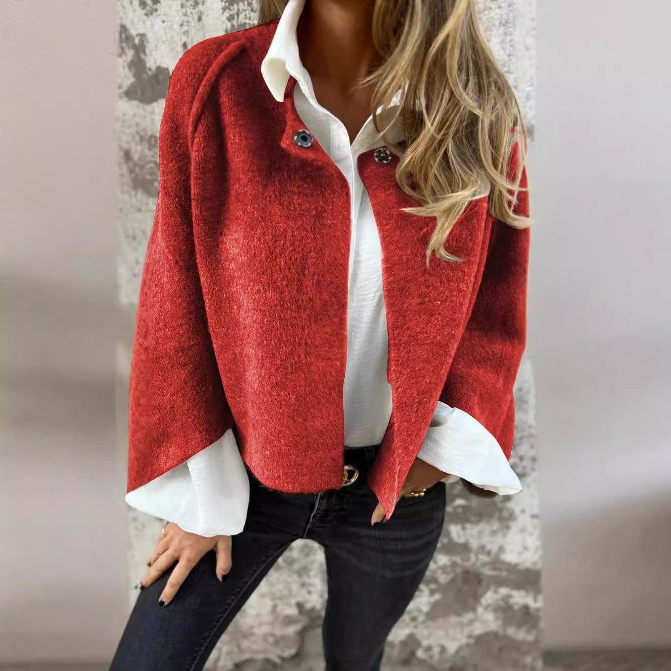 Women's Batwing Sleeve Cardigan Autumn And Winter Loose Short Cashmere Long Sleeve Coat