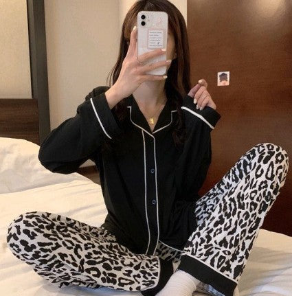 Corrugated Long-sleeved Pajamas Printed Cardigan Pajamas