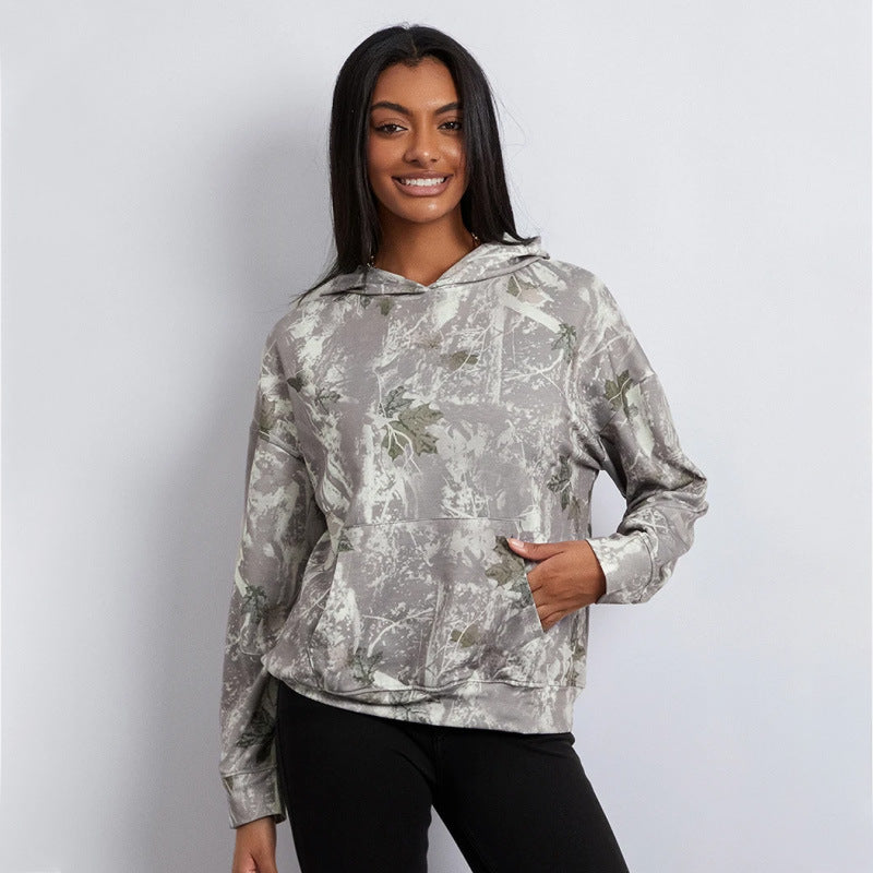 Women's Loose Camouflage Hoodie Maple Leaf Sweater