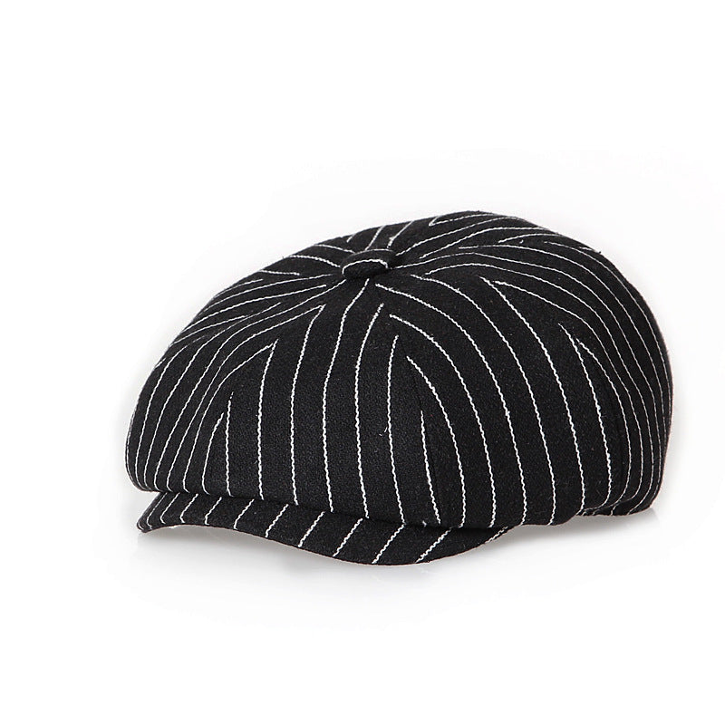 Retro Bold Stripes Fashion British Youth Octagonal Cap