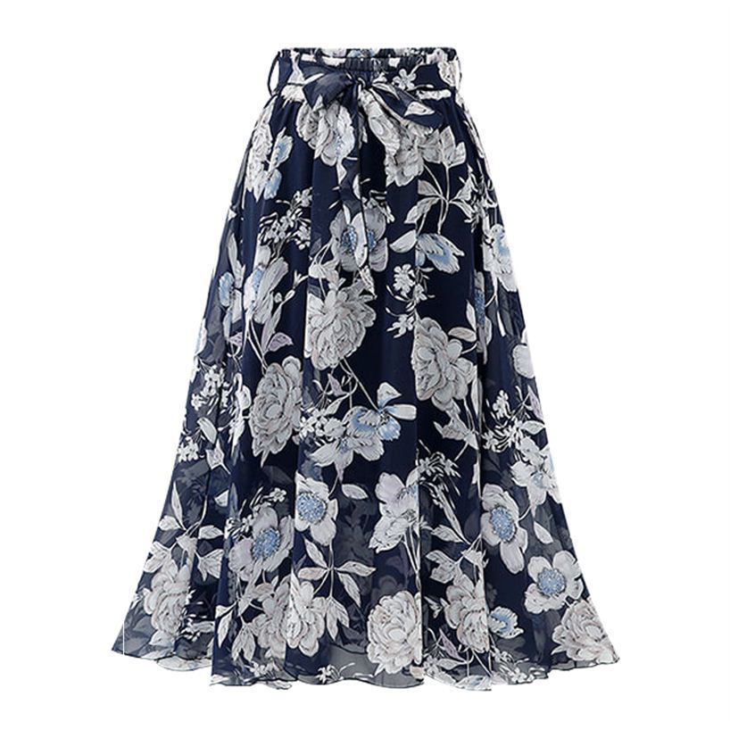 Printed Chiffon Large Skirt Mid-length Floral Bohemian