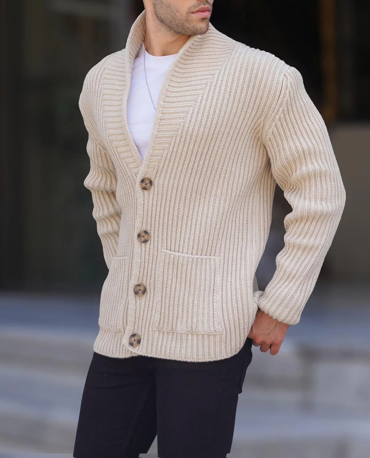 Single-breasted Long Sleeve Lapel Sweater Men's Clothing