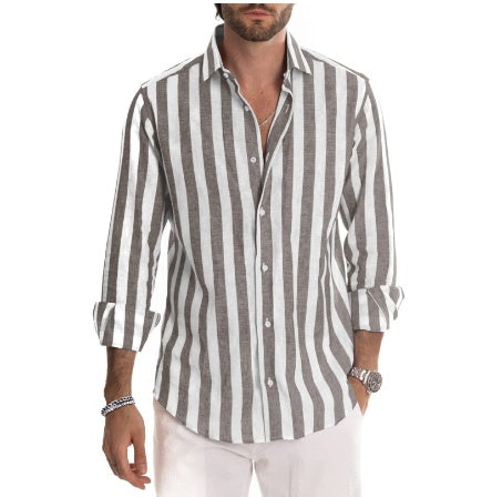 Striped Long-sleeved Casual Men's Shirt