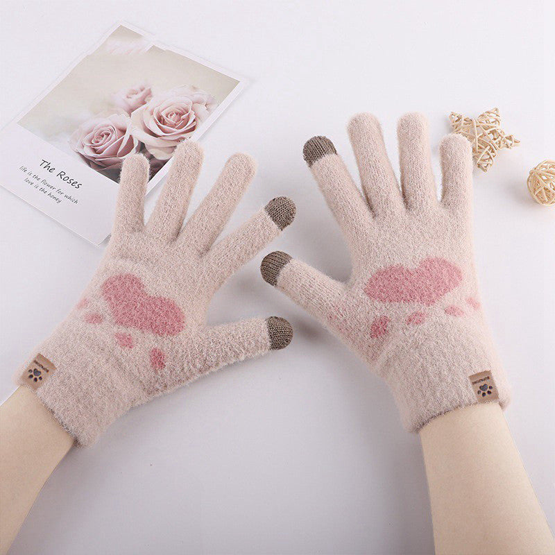 Women's Fashion Warmth Anti-cold Padded Cat Paw Gloves