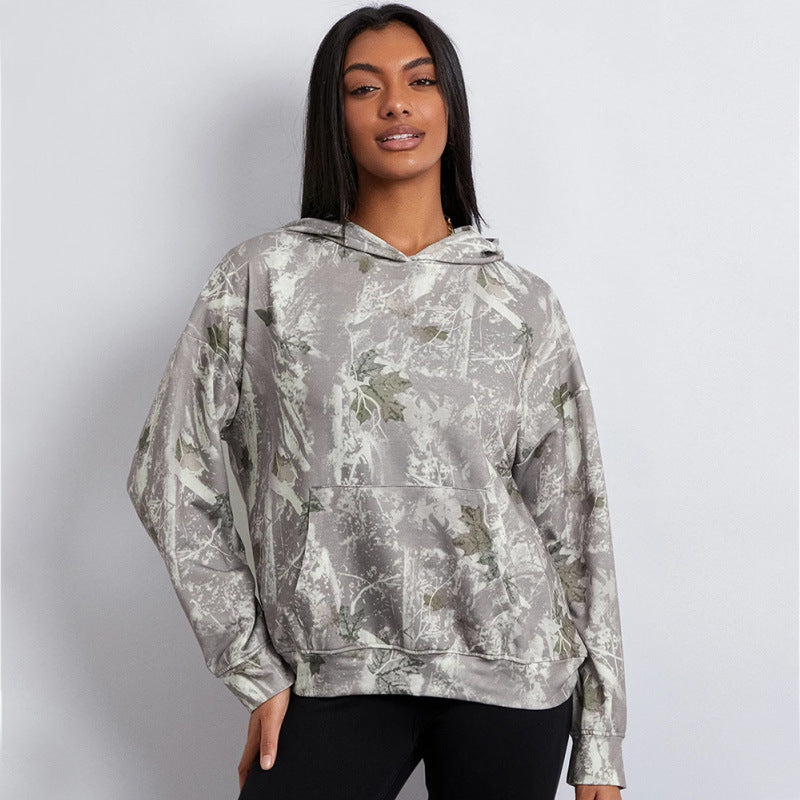 Women's Loose Camouflage Hoodie Maple Leaf Sweater