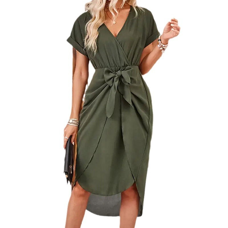 Short Sleeve Loose Binding Dress High-end Women's Clothing