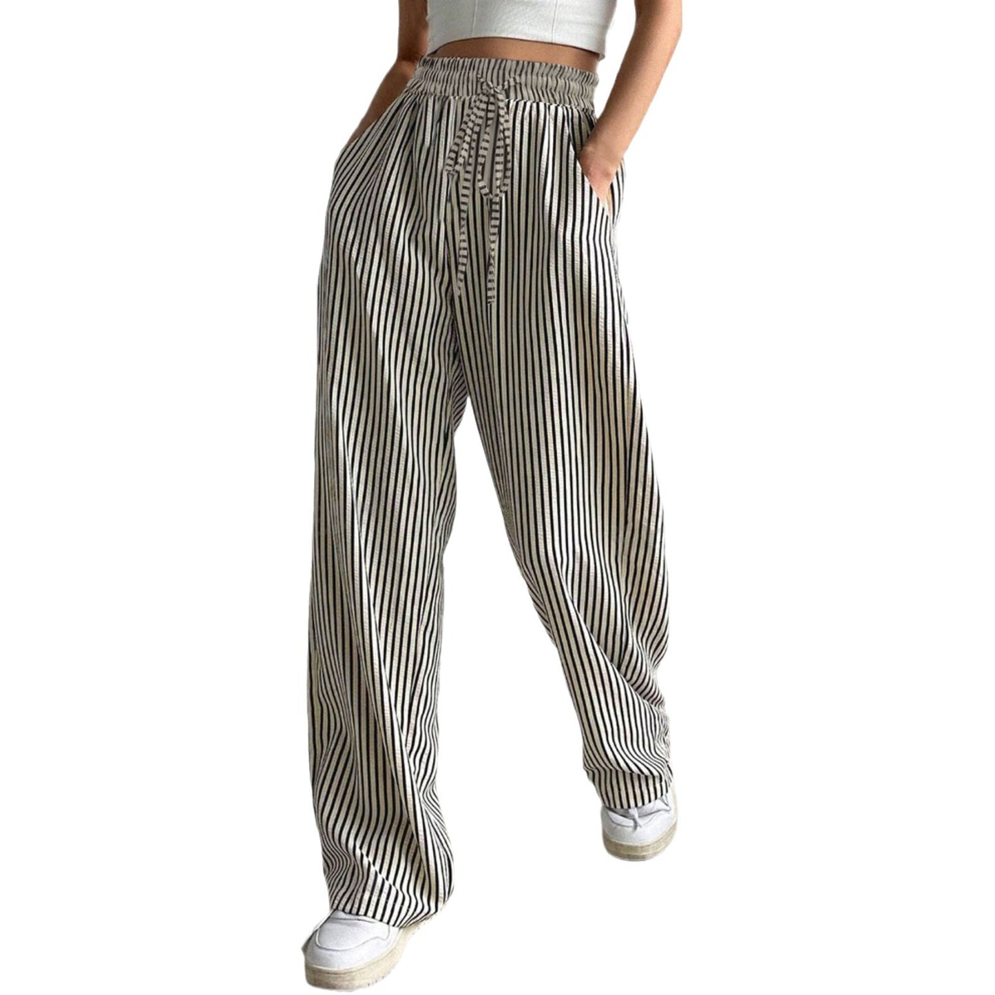 Women's Clothing Striped Casual Trousers Straight-leg Pants