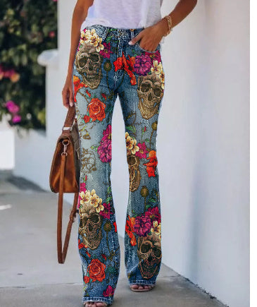 Printed Thin Jeans Large Size Women's Casual Pants