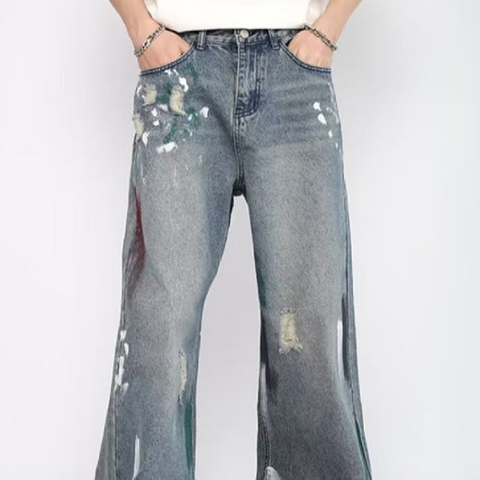 Ripped Jeans American High Street Cropped Trousers Loose