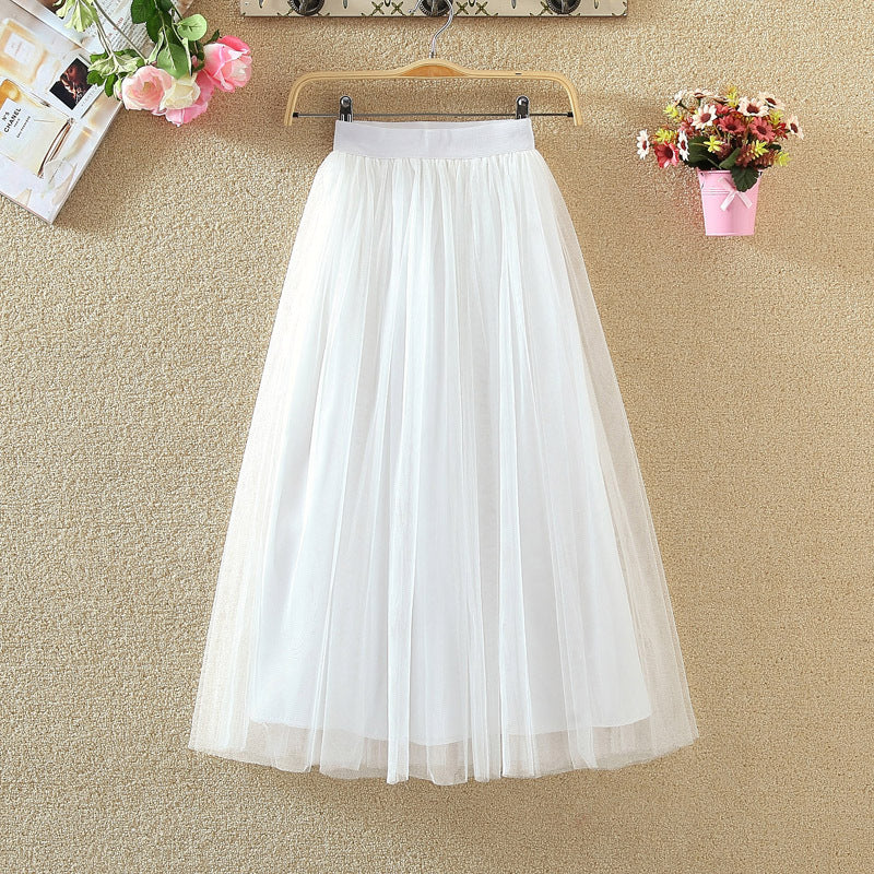 Yarn Skirt Half-length Skirt Female High Waist Mid-length A-line Skirt Mesh Skirt