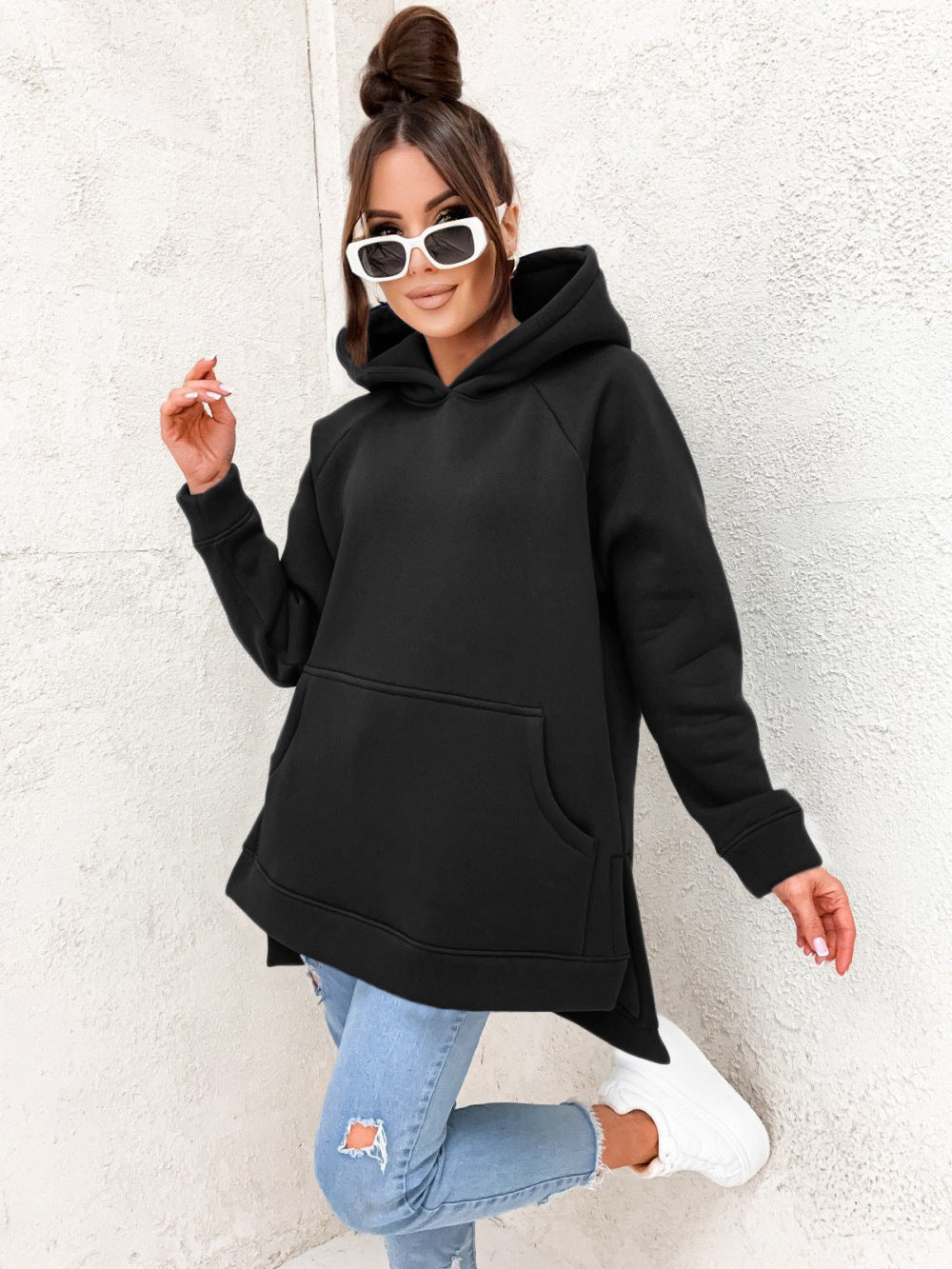 Women's Solid Color Hooded Casual Loose Sweater