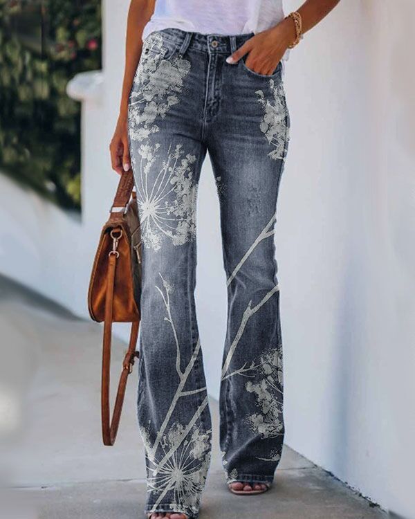 Printed Thin Jeans Large Size Women's Casual Pants