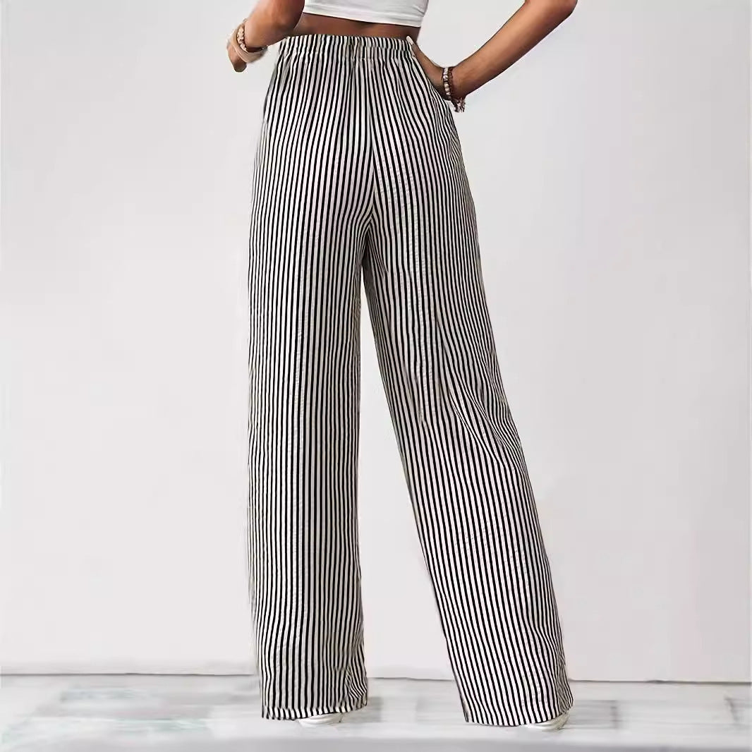 Women's Clothing Striped Casual Trousers Straight-leg Pants