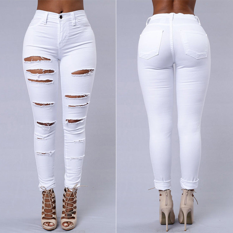 Ripped Jeans Women Skinny Trousers Casual High Waist Pencil Pants