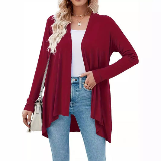 Solid Color Cardigan Top Women