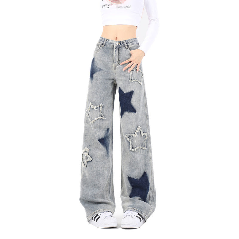 National Fashion XINGX Embroidery Washed Worn Jeans Men And Women Straight-leg Trousers